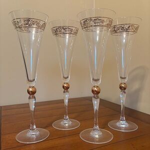 VINTAGE Godiva Millennium 2000 Crystal Champagne Flutes Set of 4 Gold Stem